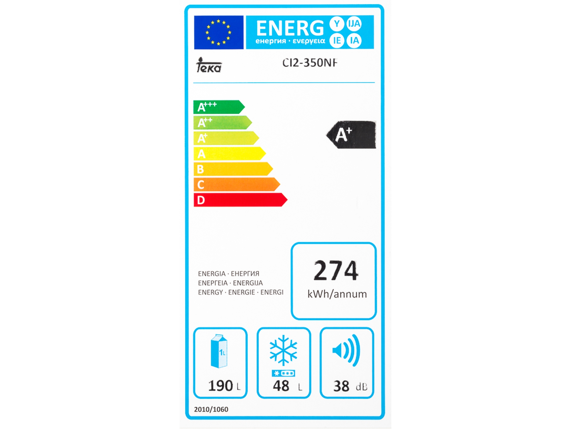 Frigorífico Combi TEKA CI2 350 (No Frost - 177 cm - 242 L - Blanco)