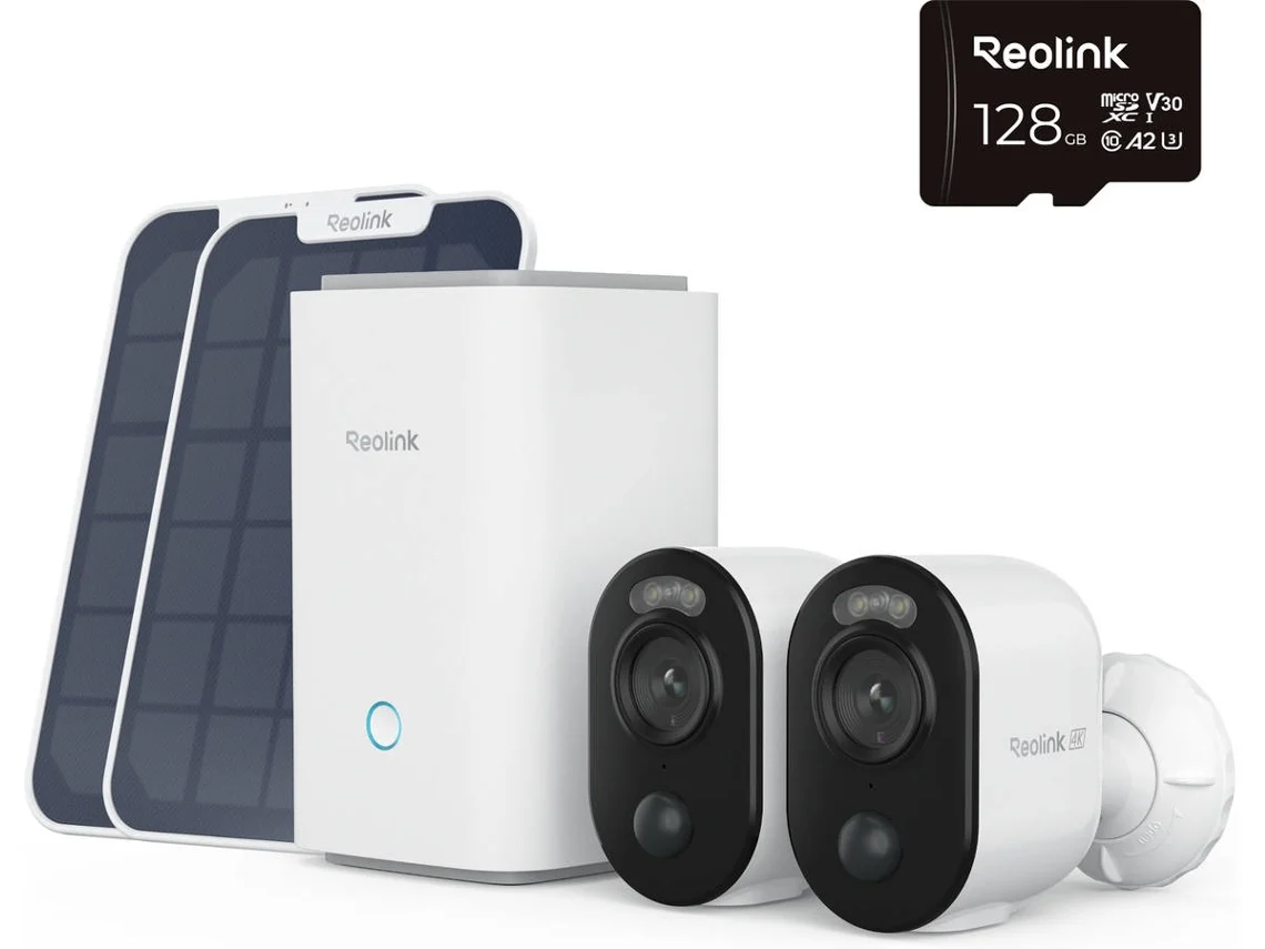 Kit de seguridad 3: 2 cámaras REOLINK B350 con panel solar + HUB de grabación  (WiFi, batería/solar, 4K, 8 MP)