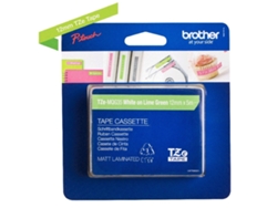 Cinta BROTHER TZEMQG35 laminada mate. Blanco sobre Verde Lima.