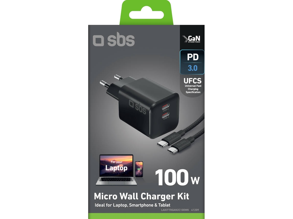 Kit SBS: cargador para portátil + cable USB-C (100 W - Negro)