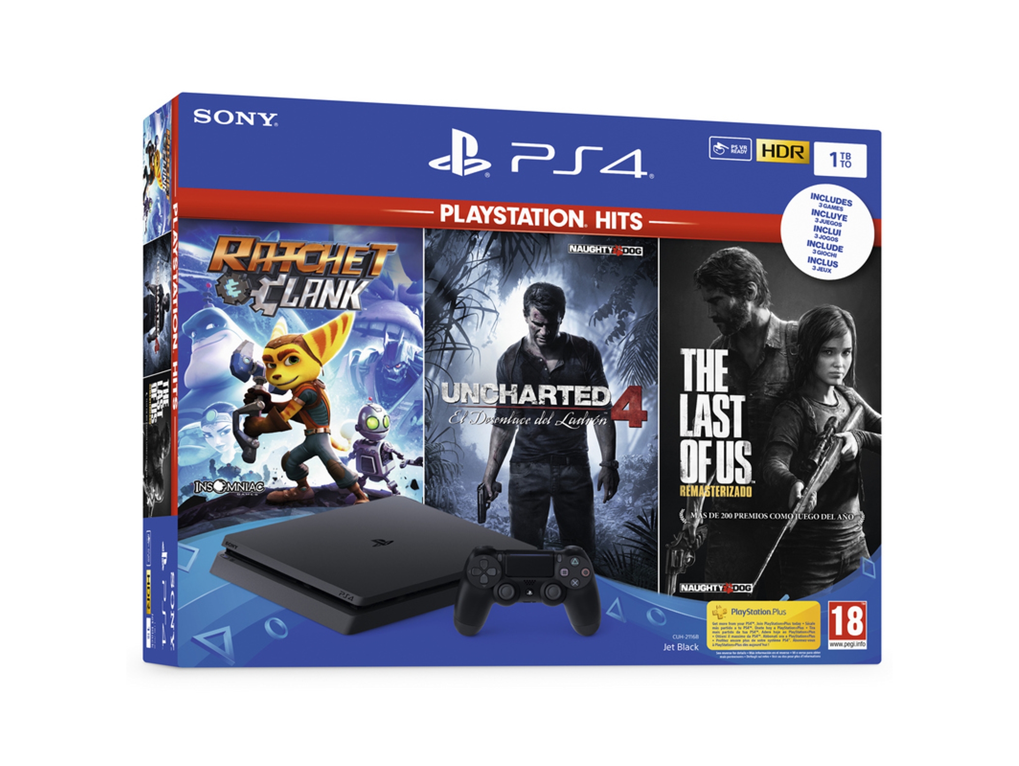 Consola PS4 Slim + Ratchet, Uncharted 4, Last Of Us (1 TB)