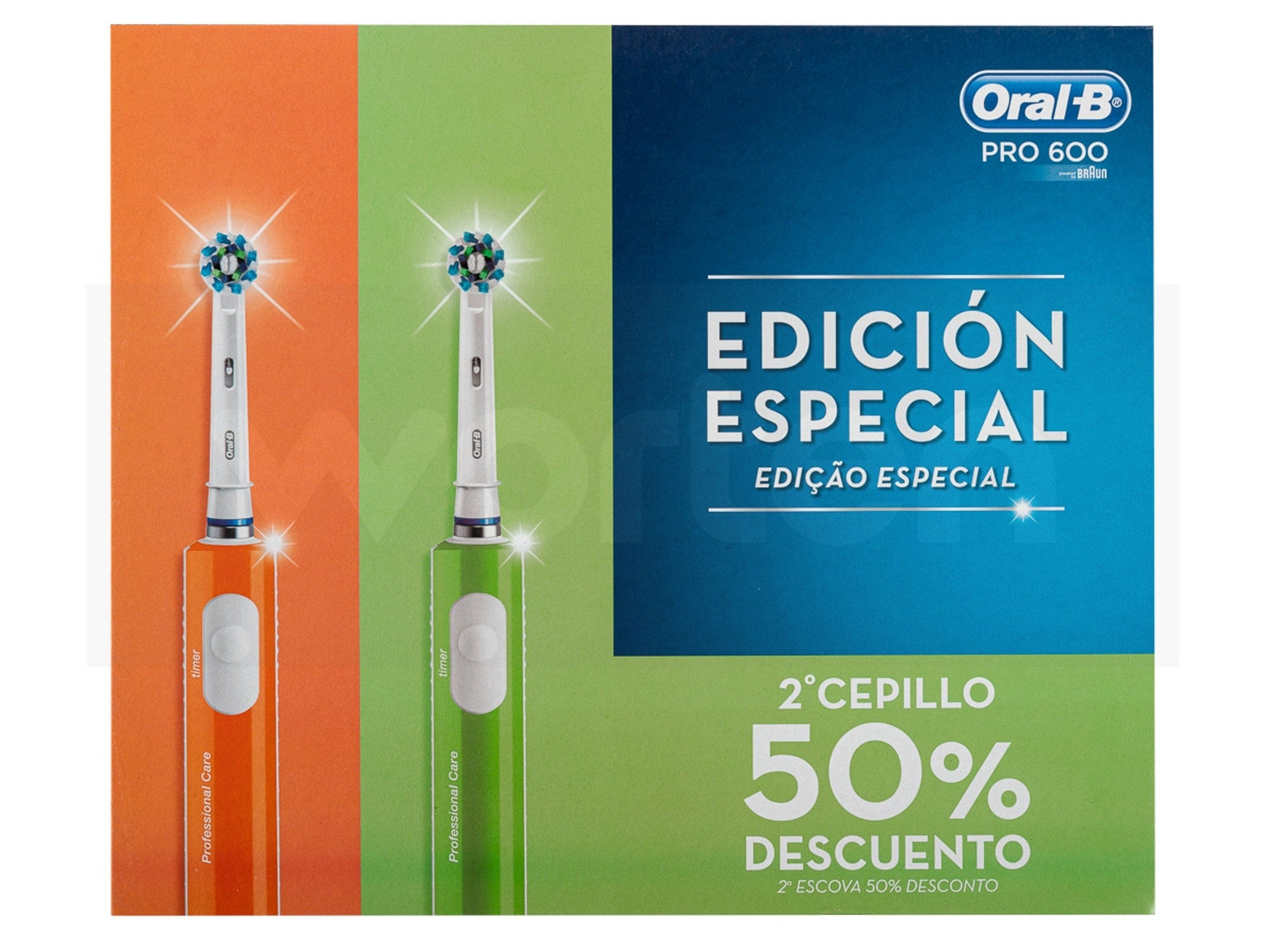 Cepillo de Dientes ORAL B PRO 600 Duplo Verde y Naranja (8.800 rpm)