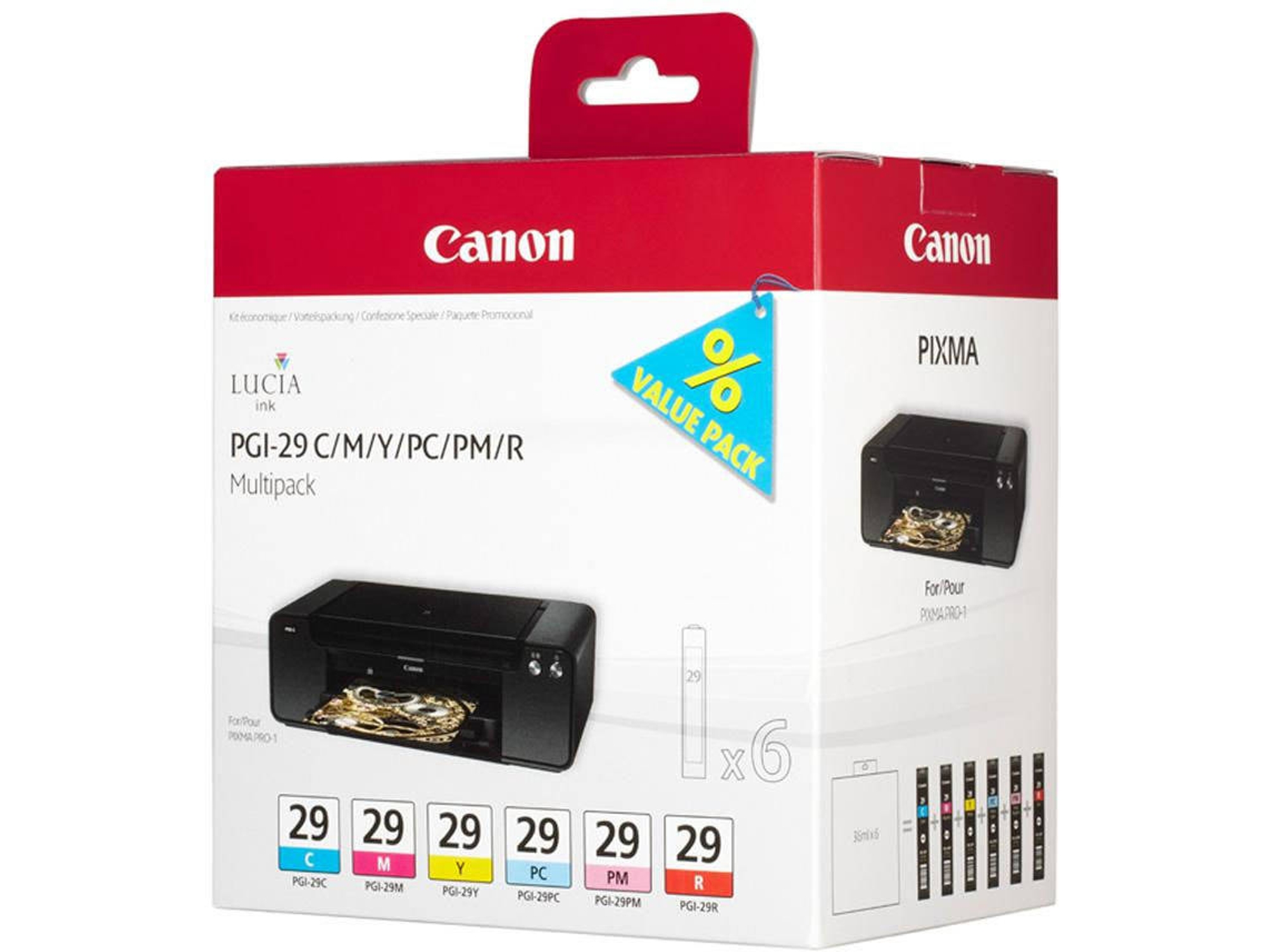 Pack de Ahorro de 6 Cartuchos de tinta Original CANON  PGI-29 CMY/PC/PM  para PIXMA PRO-1