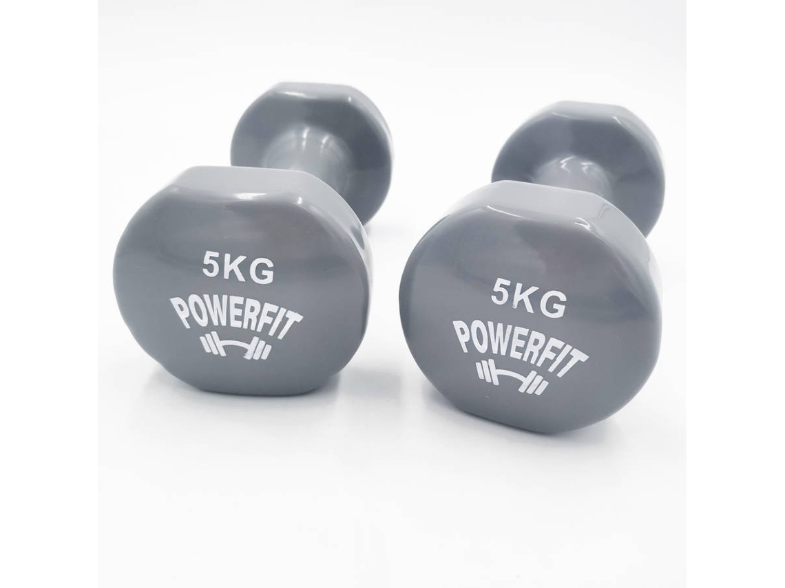 Mancuernas POWERFIT Extremo Plano Gris (5 Kg)