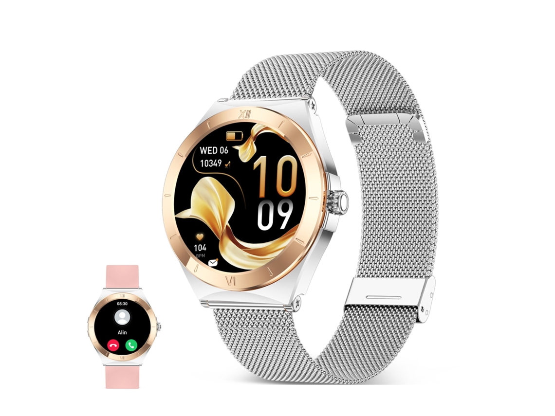 Smartwatch Ksix Lya, Pantalla Amoled 1.19", Autonomía 7 Días, Correa Metal Y Silicona Rosa, Modos Deporte Y Salud, Llamadas