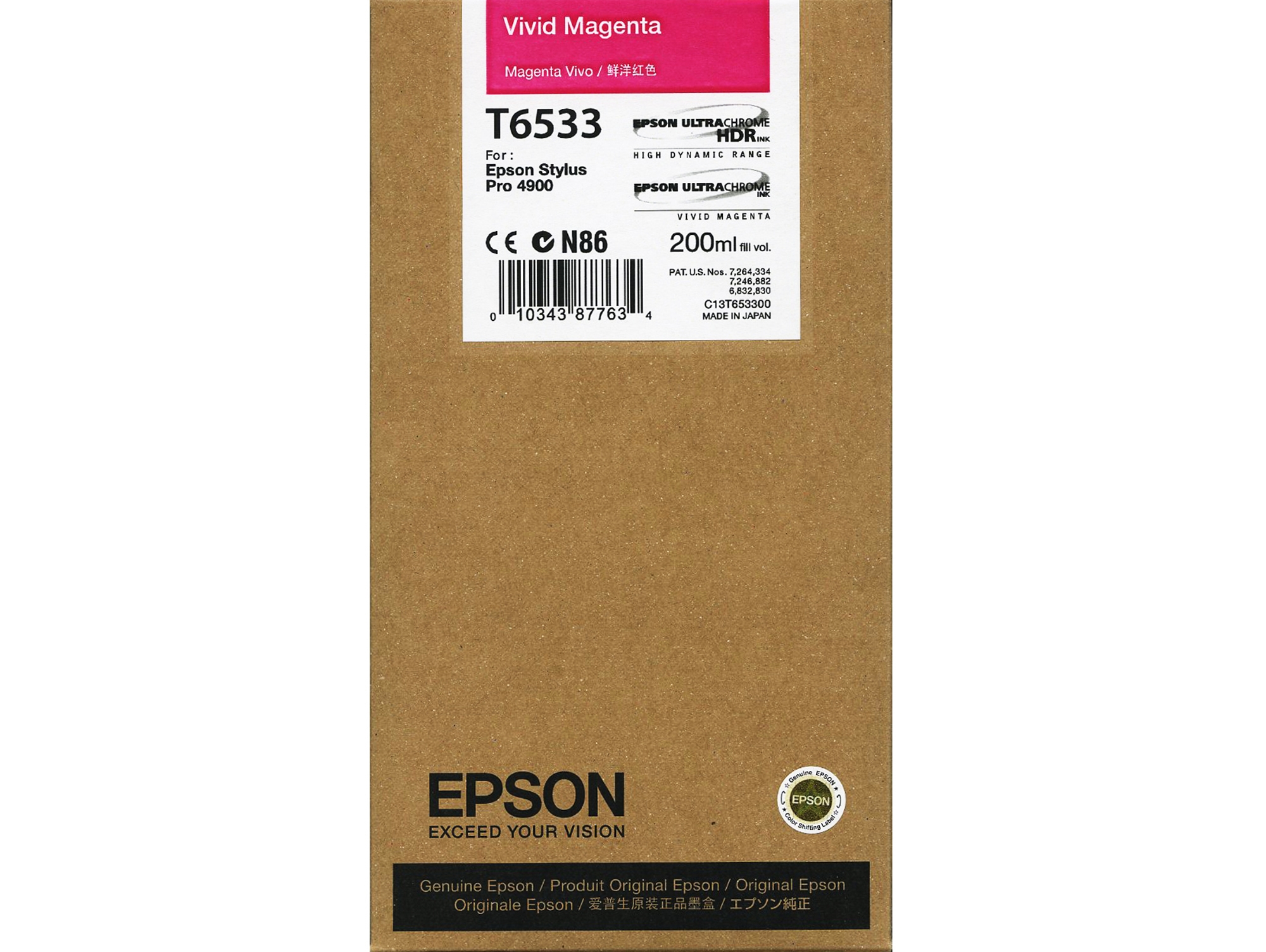 Cartucho de tinta original EPSON, T6533 2 ml, Magenta vivo, Estándar, C13T653300