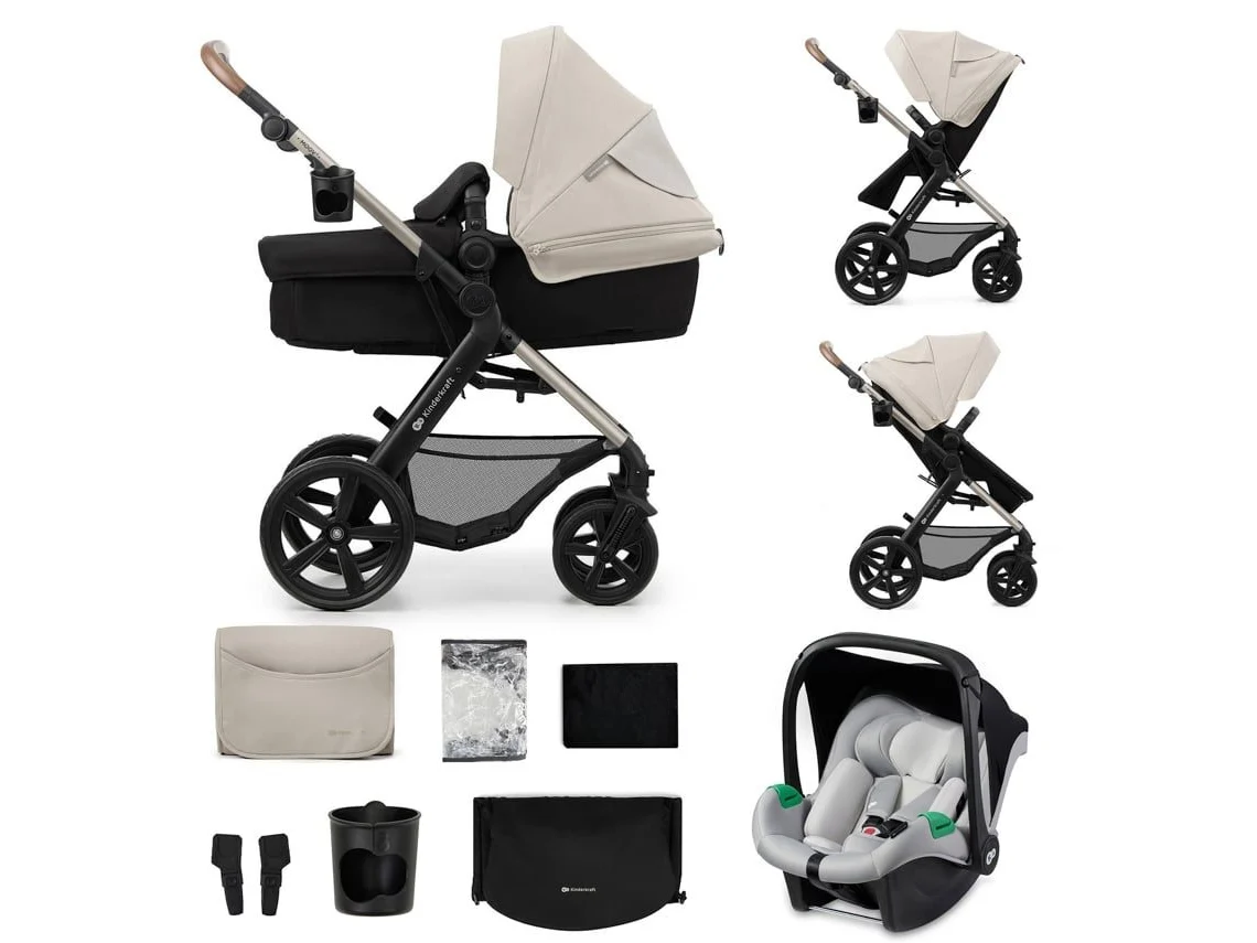 Carrito De Bebé Kinderkraft MOOV 2 3 en 1 desde el nacimiento hasta 27 kg con ruedas grandes amortiguadas Gris