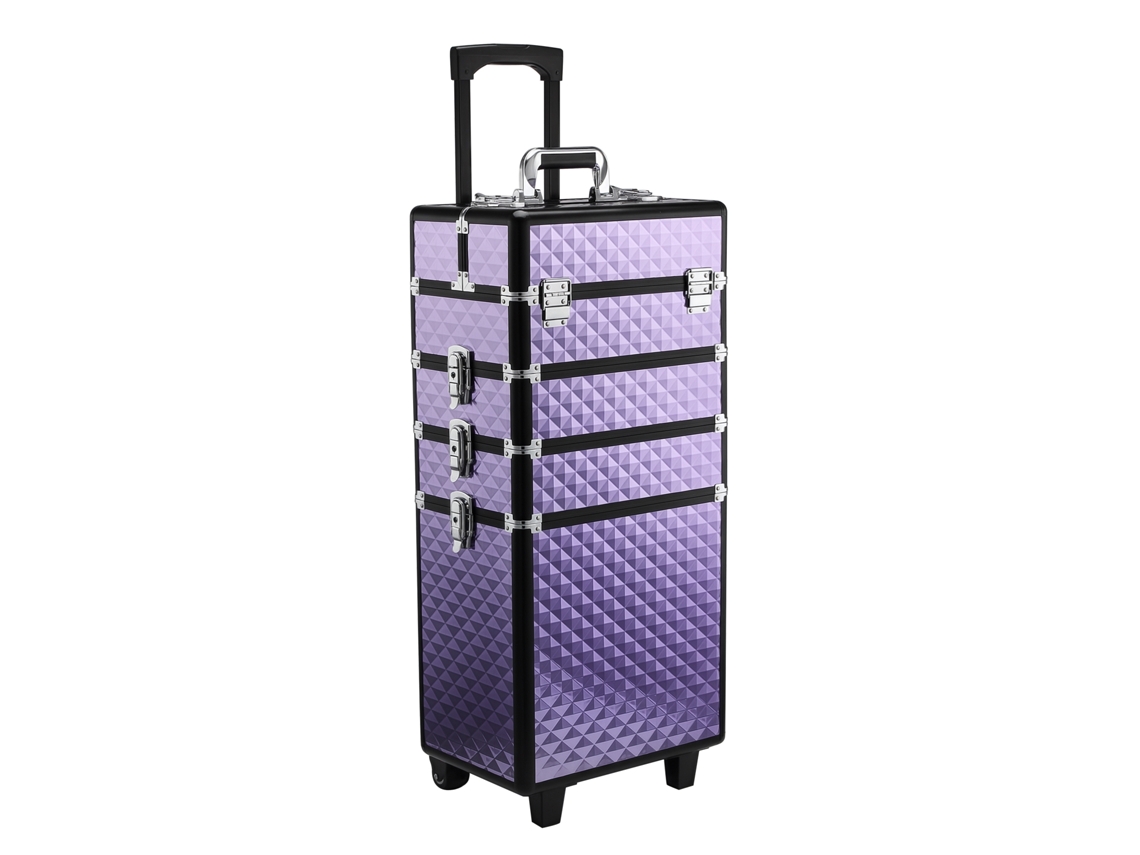 Maletín de Maquillaje Profesional con Ruedas HOMCOM de Múltiples Niveles y Asa Extensible (33.5x23x76-95.5 cm)