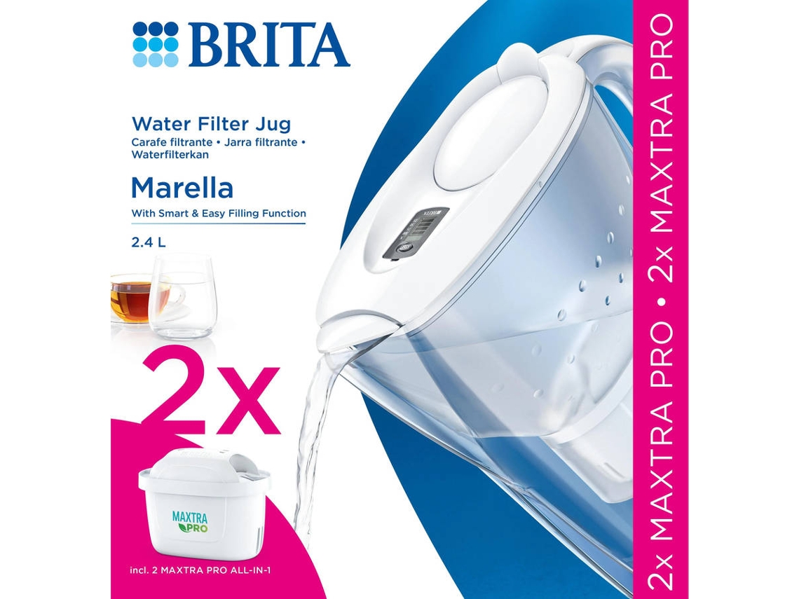 Jarra filtrante BRITA Marella blanca 2,4 L) con 2x cartucho MAXTRA PRO PURE PERFORMANCE incluido