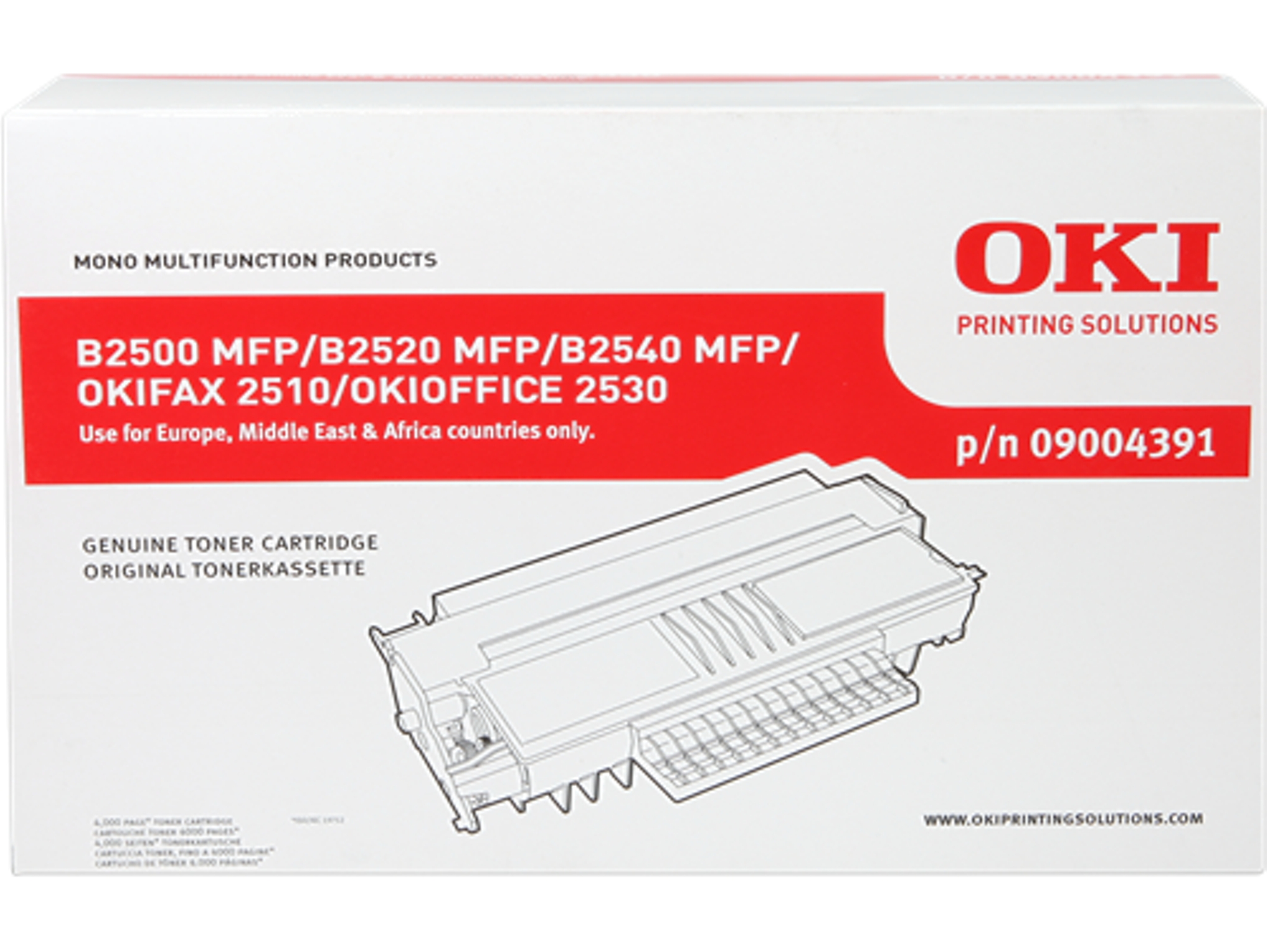 Cartucho de Tóner OKI  09004391  4000 Pág Negro  para B2500 MFP, 2520 MFP, 2540 MFP, OKIFAX 2510, OKIOFFICE 2530