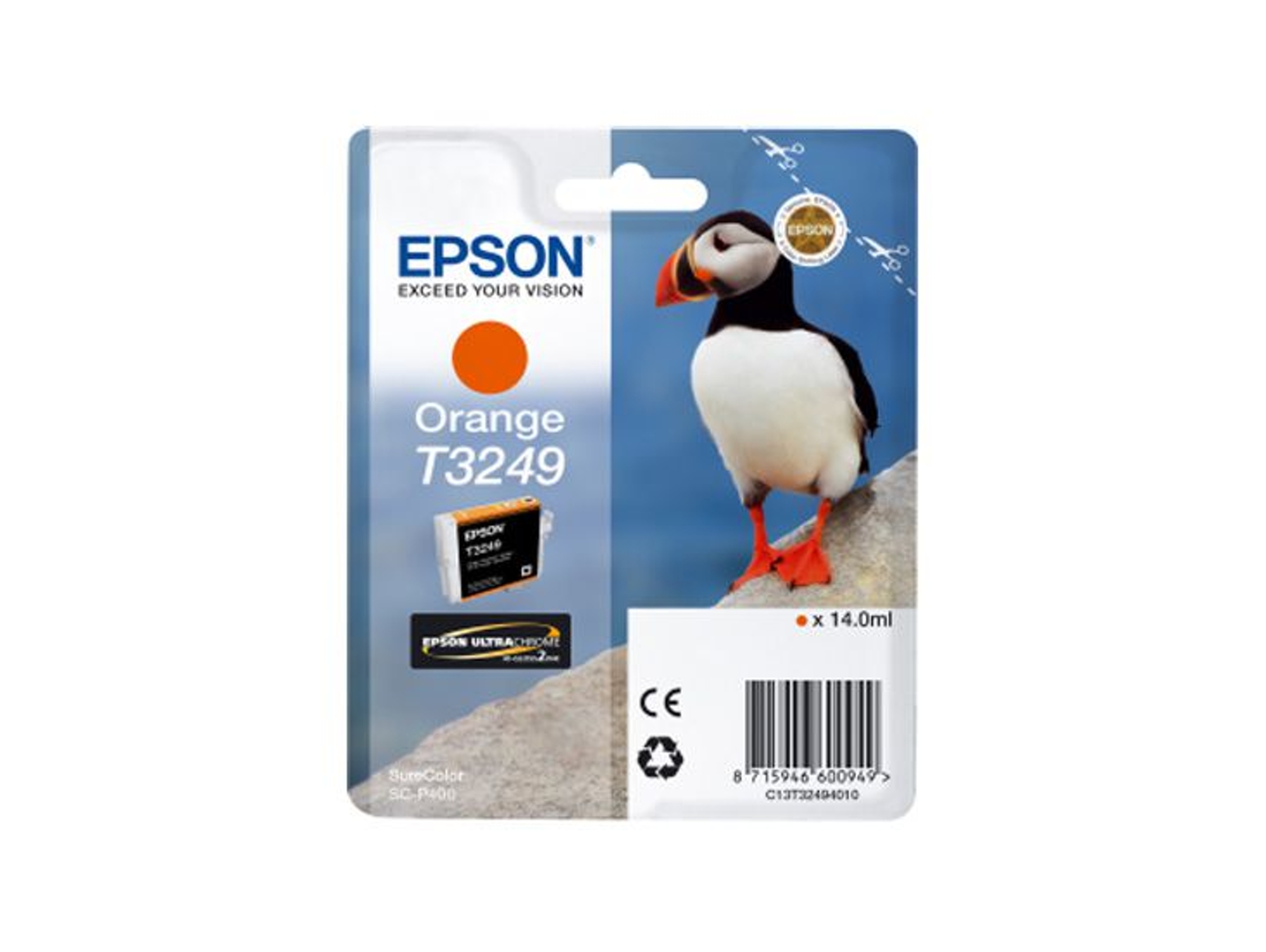Cartucho de tinta original EPSON, T3249, Puffin 14 ml, Naranja, C13T32494010