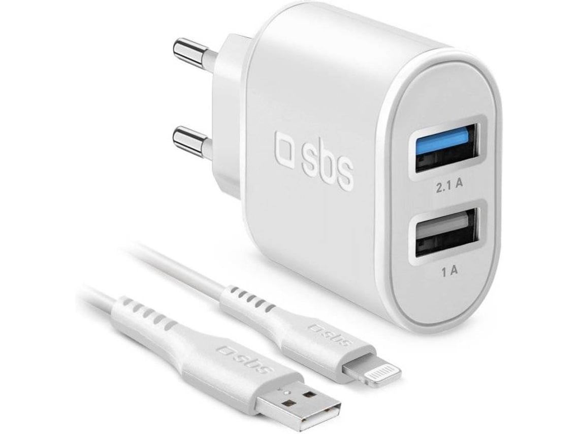 Kit de Cargador de Viaje SBS 2xUSB + Lightning C-89 Blanco