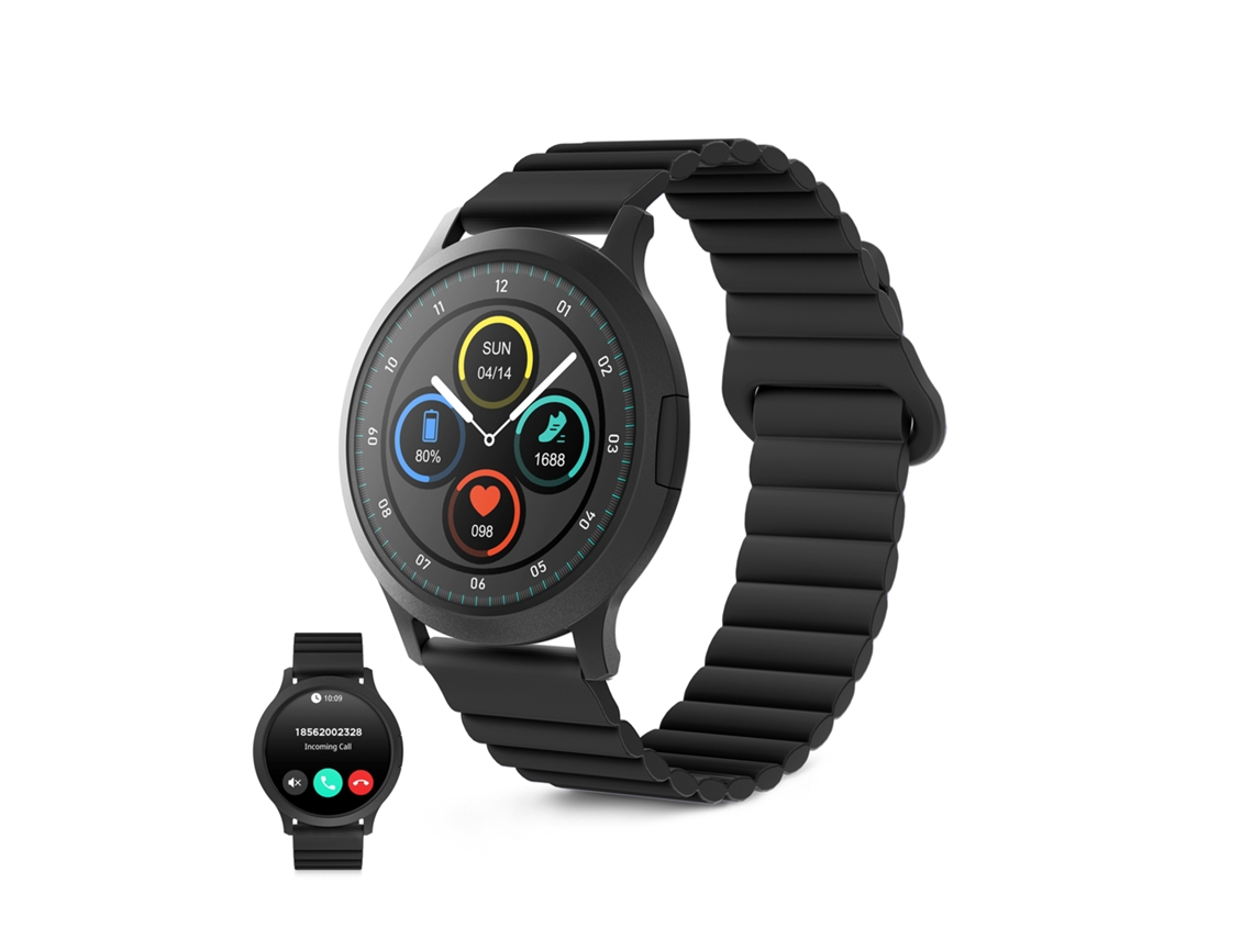 Smartwatch Ksix Core 3, Amoled 1,32", Batería 5 Días, Ip67, Caja Aleación Zinc Negra, Correa Silicona Magnética Negro