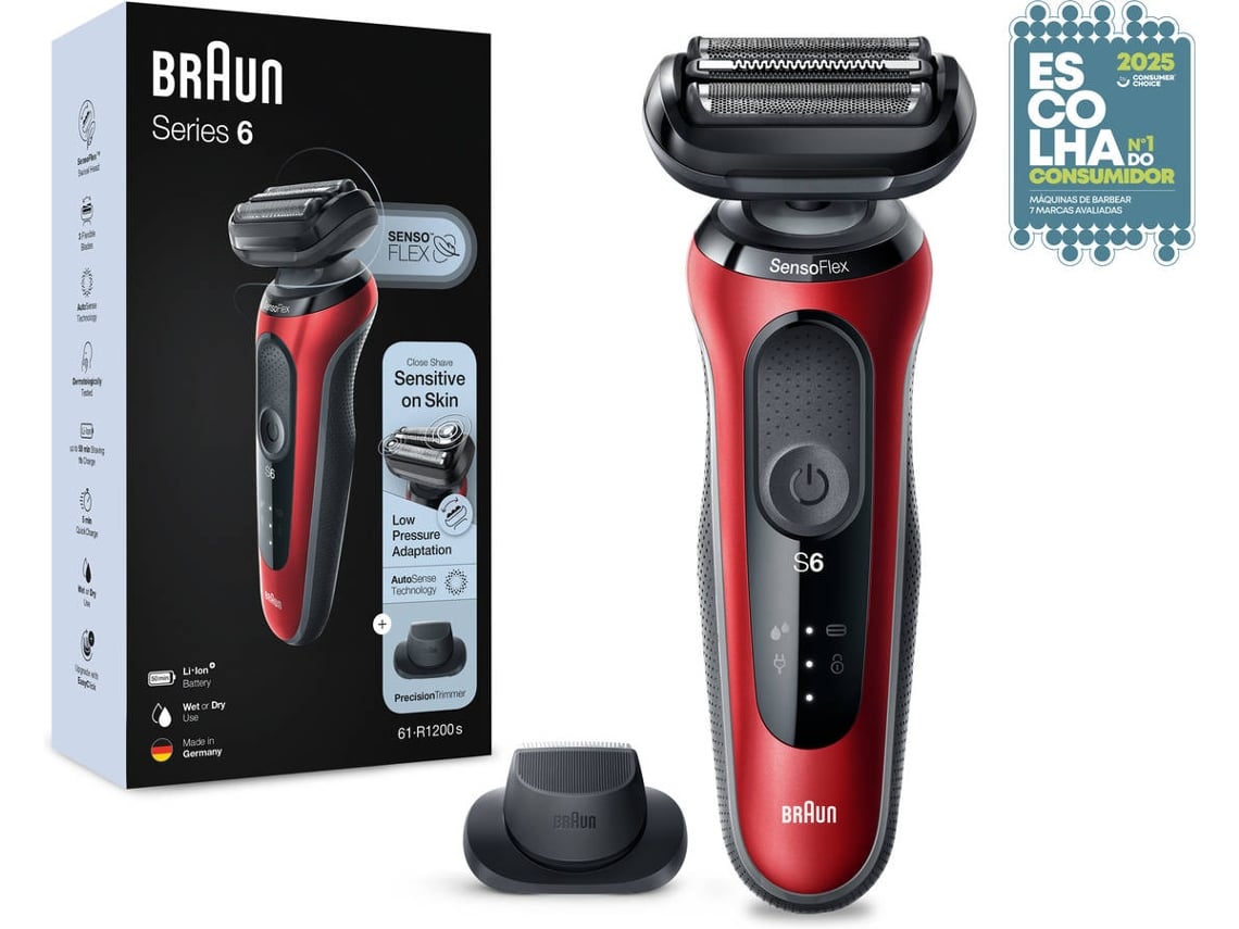 Maquinilla de Afeitar BRAUN SHAVER S6 61-R1200 S RED Worten Canarias