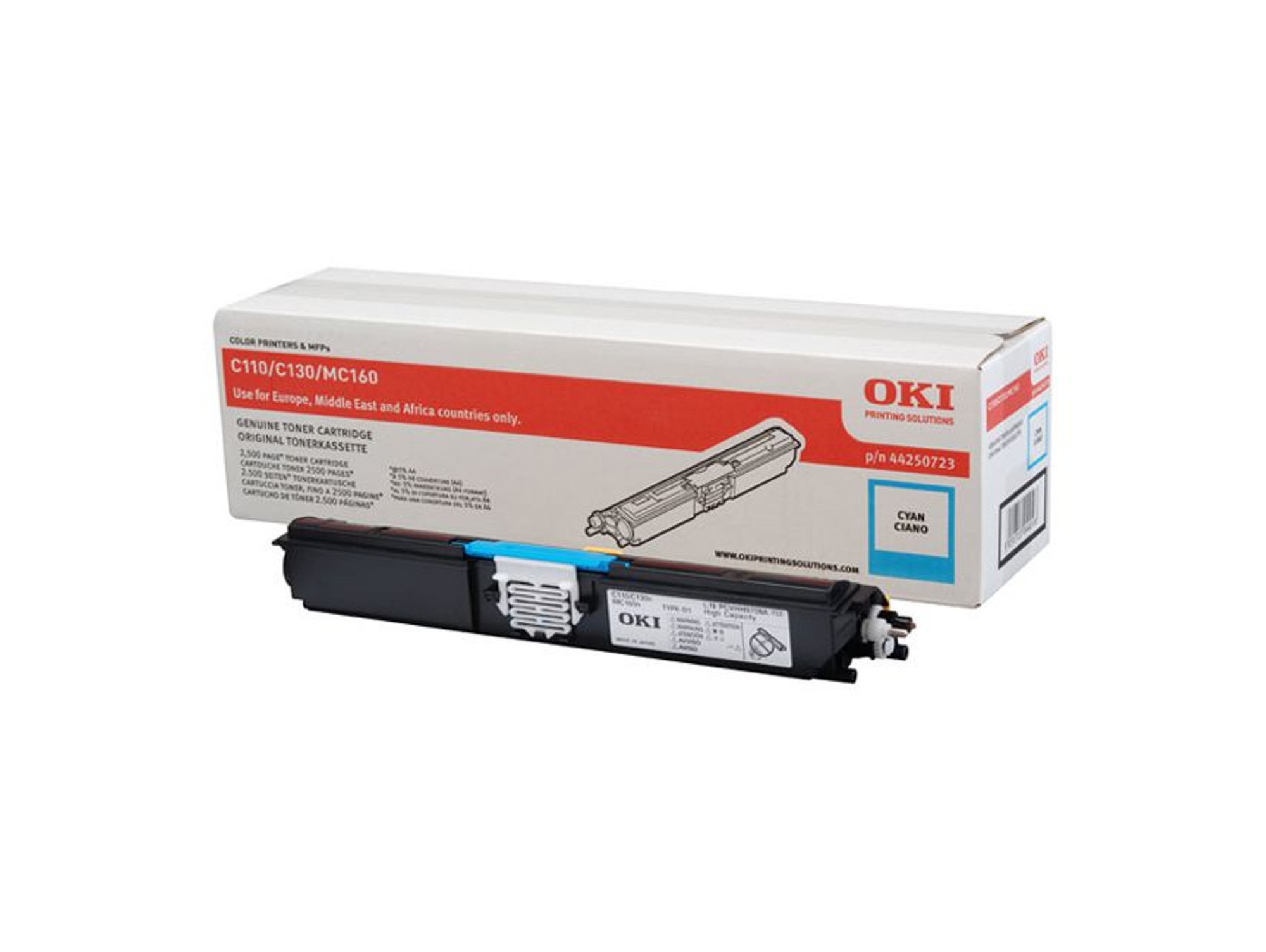Cartucho de Tóner OKI  44250723  2500 Pág Cian  para OKI MC160n, C110, 130n