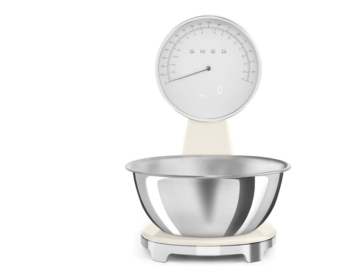 Balanza de Cocina SMEG Analógica y Digital KSF01CRWW (Capacidad 5Kg - Precisión 1g - Crema)