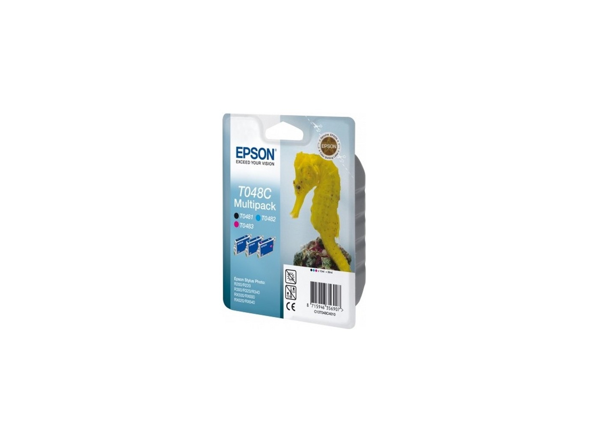 Pack 3 Cartuchos de Tinta Original EPSON C13T048C4010 T048 Negro, Cián, Magenta Caballito de mar-