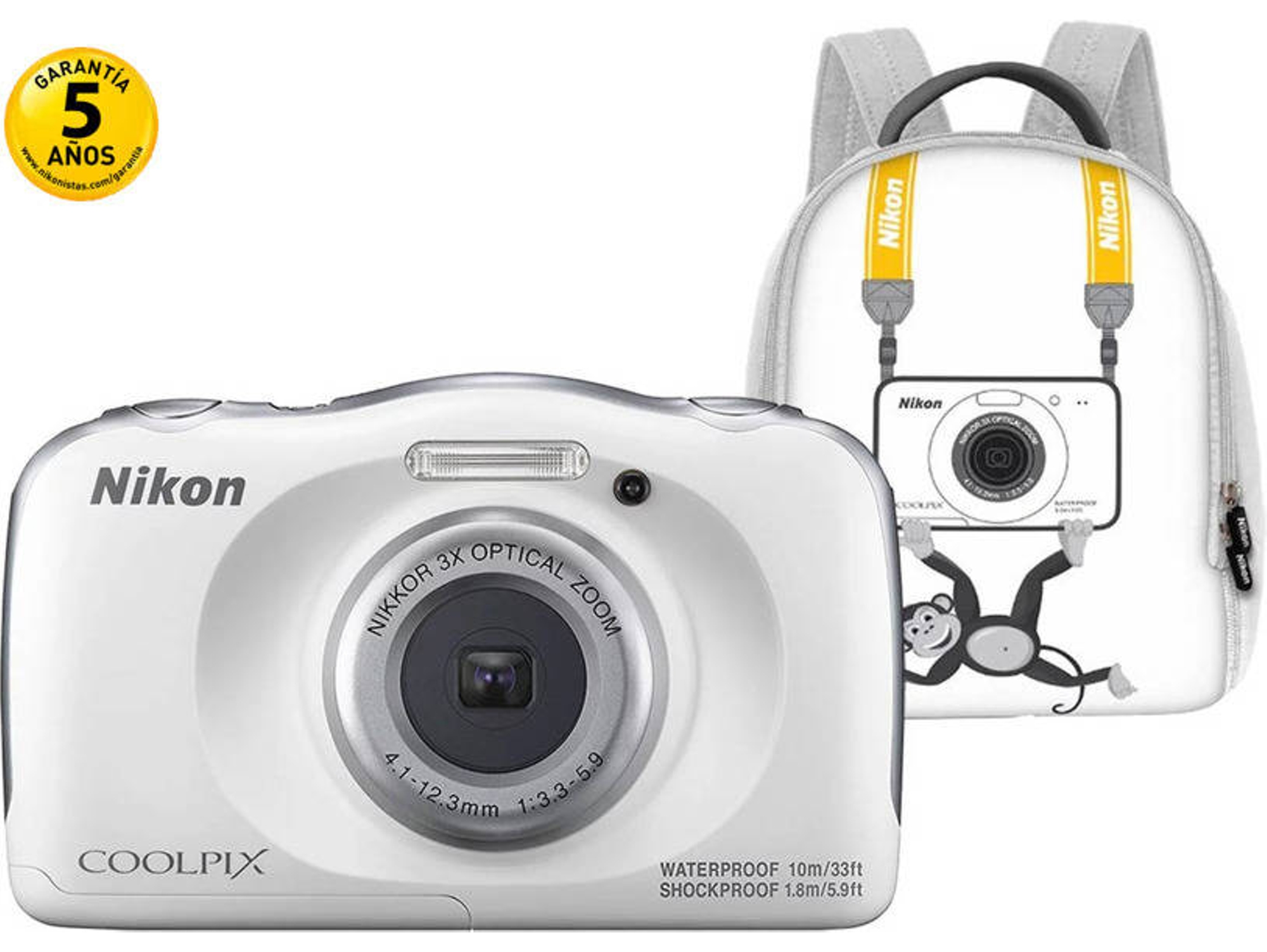 Cámara Compacta NIKON Coolpix W100 (Blanco - 13.2 MP - ISO: 125 a