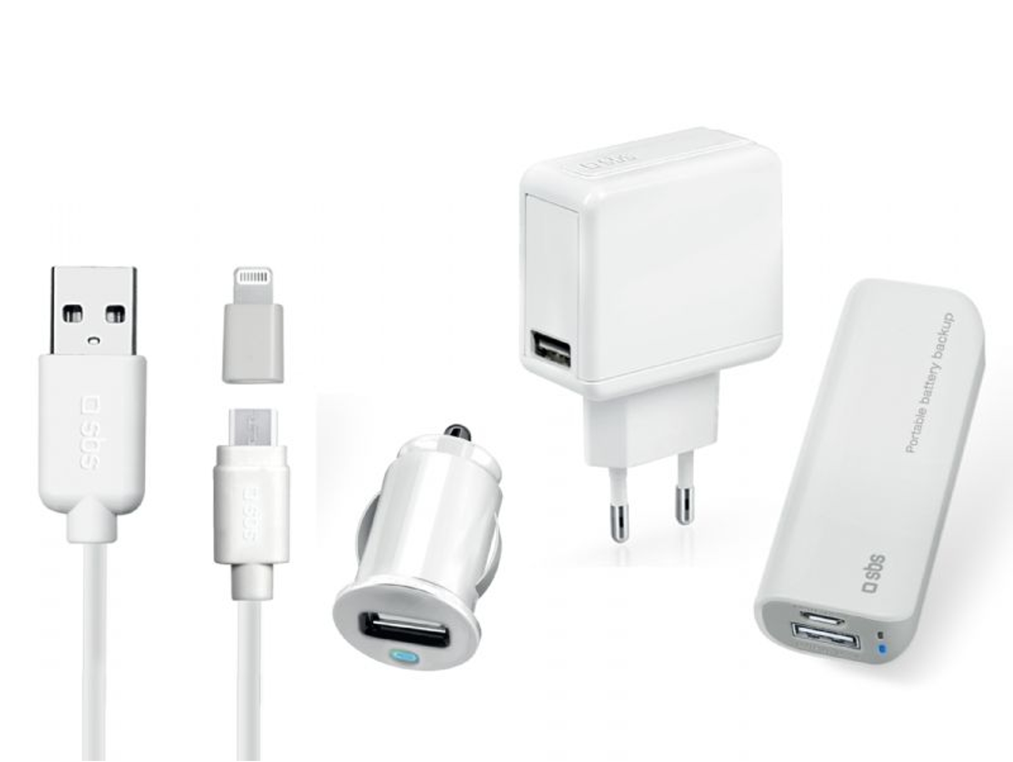 Powerbank y Cargador SBS USB 2A y Lightning