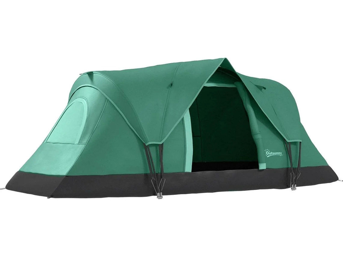 Tienda de campaña OUTSUNNY (450x215x180 cm - Verde/Negro - Poliéster - 6 personas)