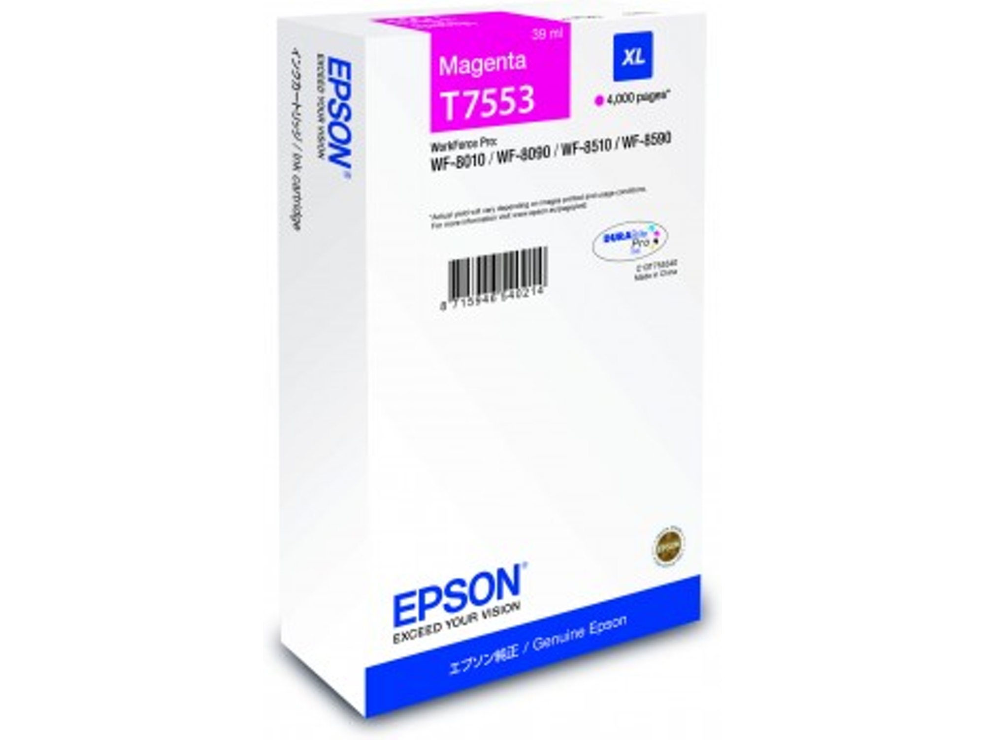Cartucho de tinta original EPSON, T7553 39 ml, Magenta, XL, C13T755340