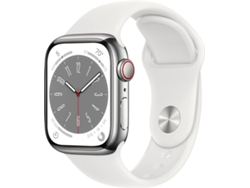 APPLE Watch Series 8 GPS+Cellular 41 mm Plata Acero Inoxidable con Correa Deportiva Blanco