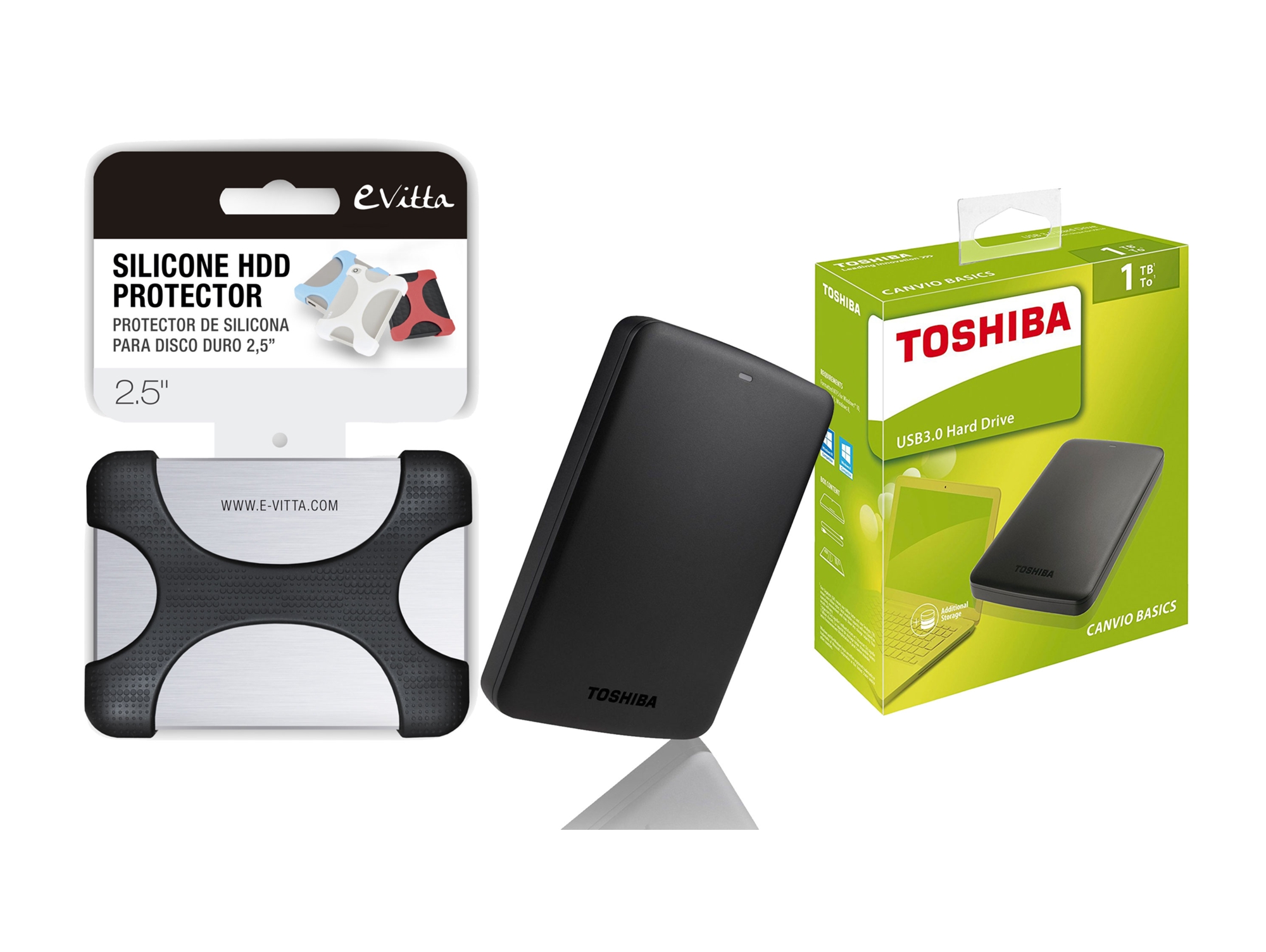 Disco HDD Externo TOSHIBA 1TB + Protector EVITTA (Negro - 1 TB - )
