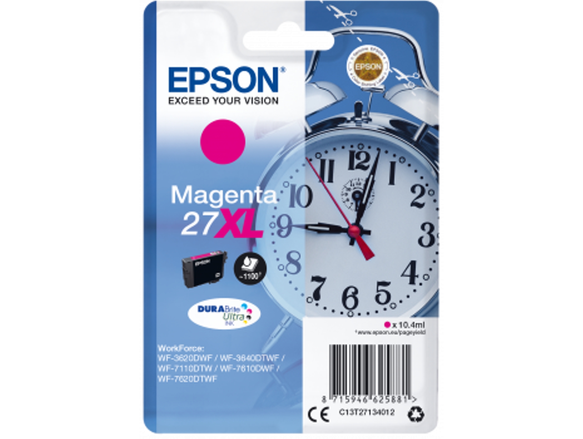 Cartucho de tinta original EPSON 27XL, Despertador 10,4 ml, Magenta, XL, C13T27134012, T2713