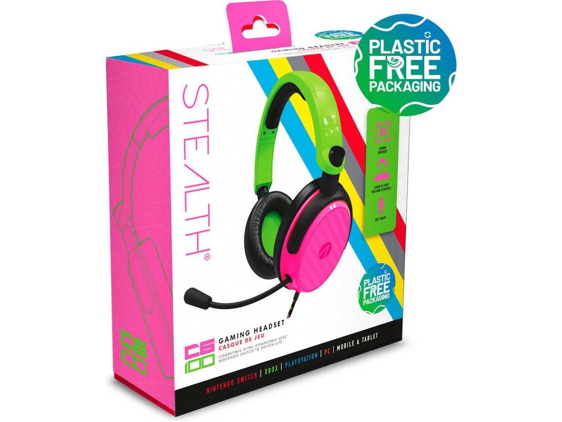 Auriculares Gaming STEALTH C6-100 (Over Ear - Multiplataforma - Rosa y Verde)