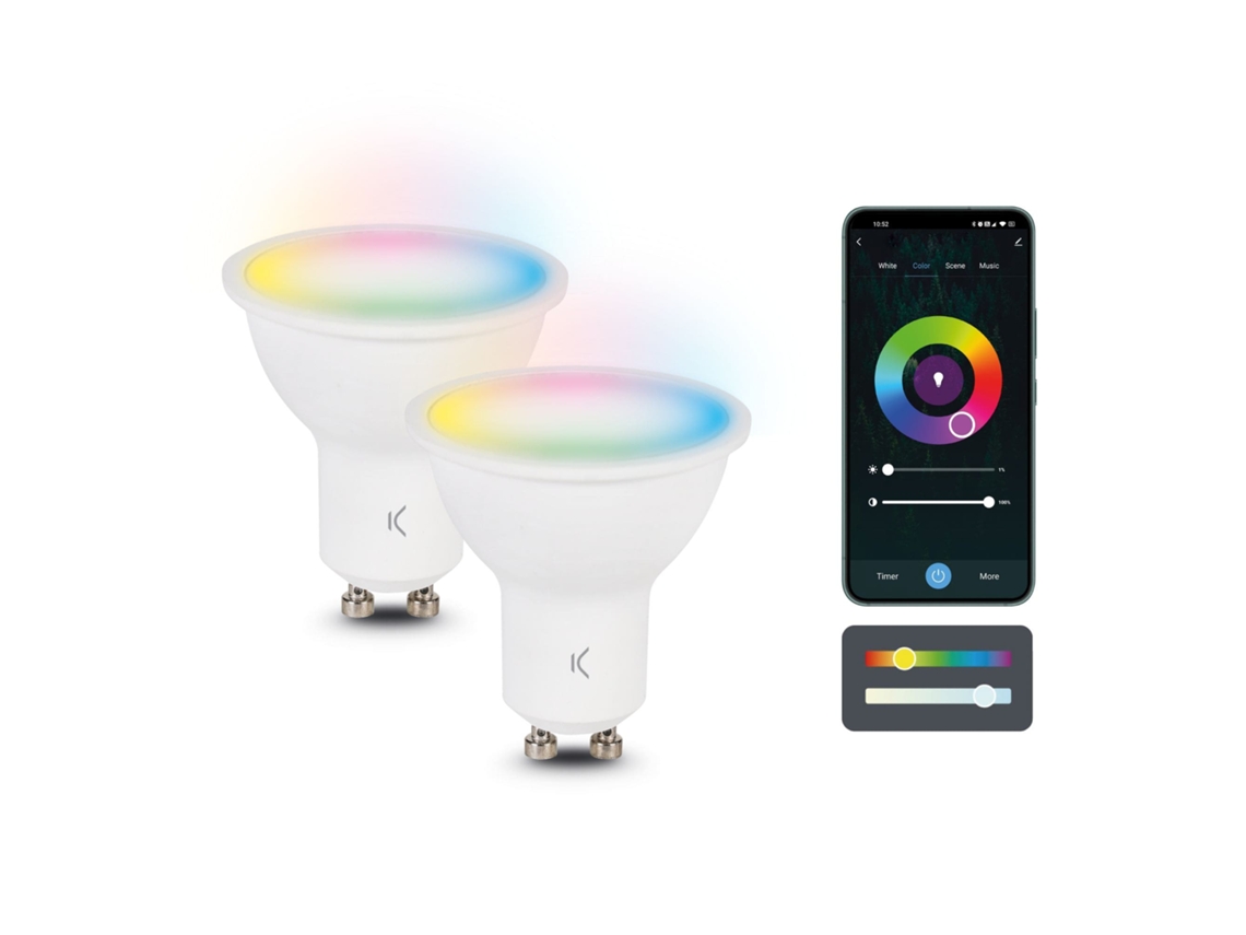 Bombillas Inteligentes Smartled Gu10 Ksix, 5,5w Equiv 35w, Pack 2, 400 Lm, App Compatible Alexa, Google Home Y Siri, Rgb + Cct