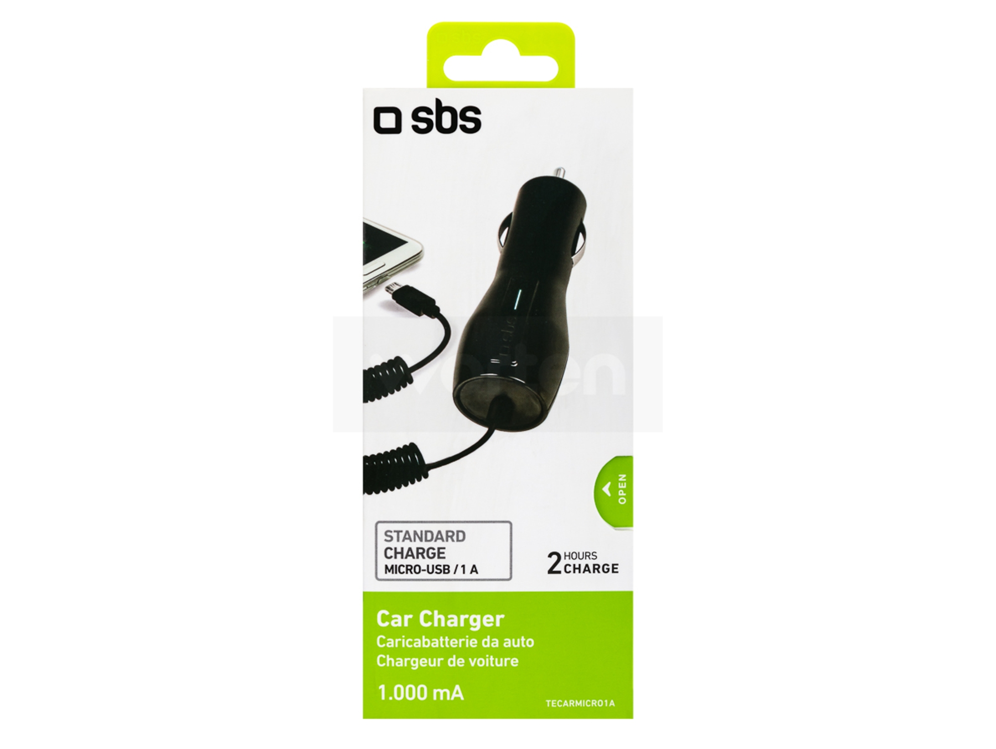 Cable de coche microUSB SBS 1000 mAh negro
