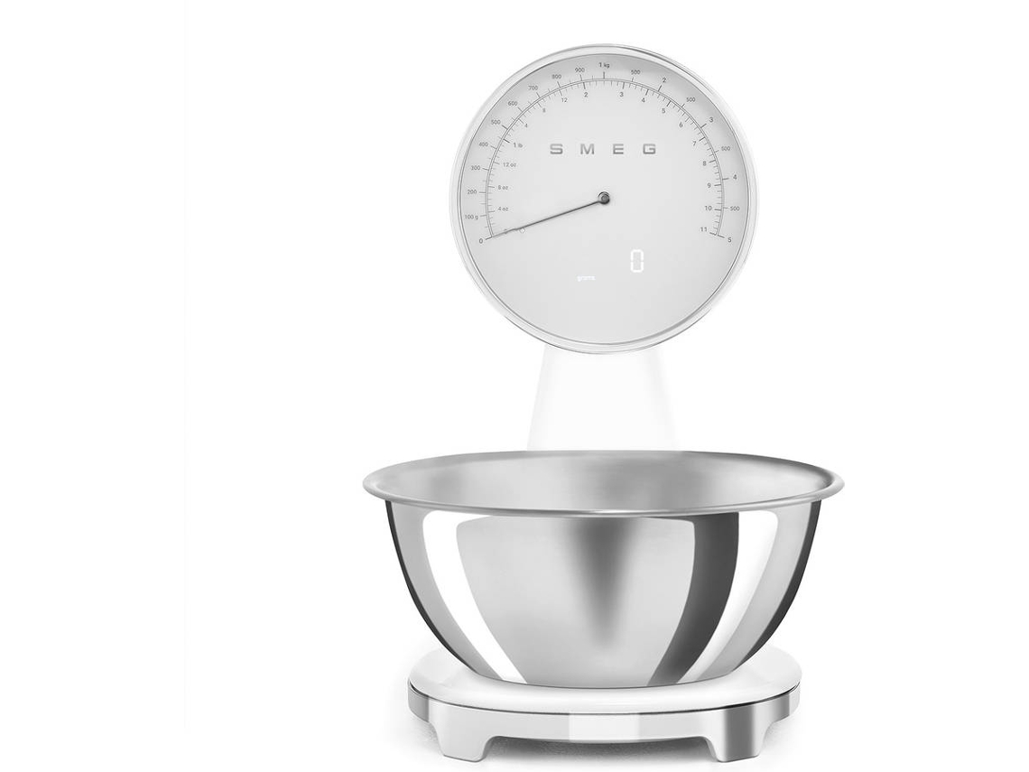Balanza de Cocina SMEG Analógica y Digital - KSF01PGWW (Capacidad 5Kg - Precisión de 1g - Blanco)