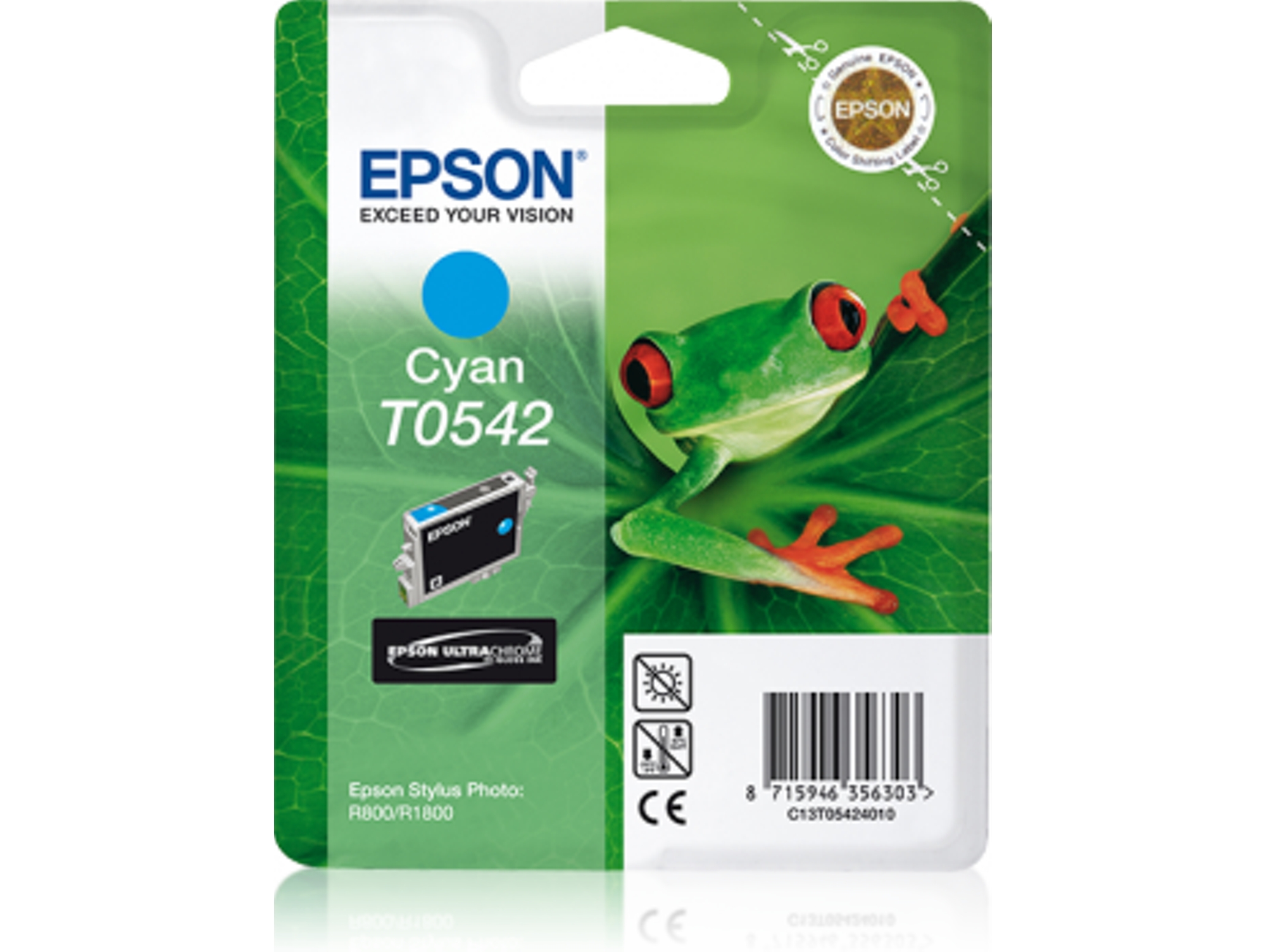 Cartucho de tinta original EPSON T0542, Rana 13 ml, Cian, C13T05424010