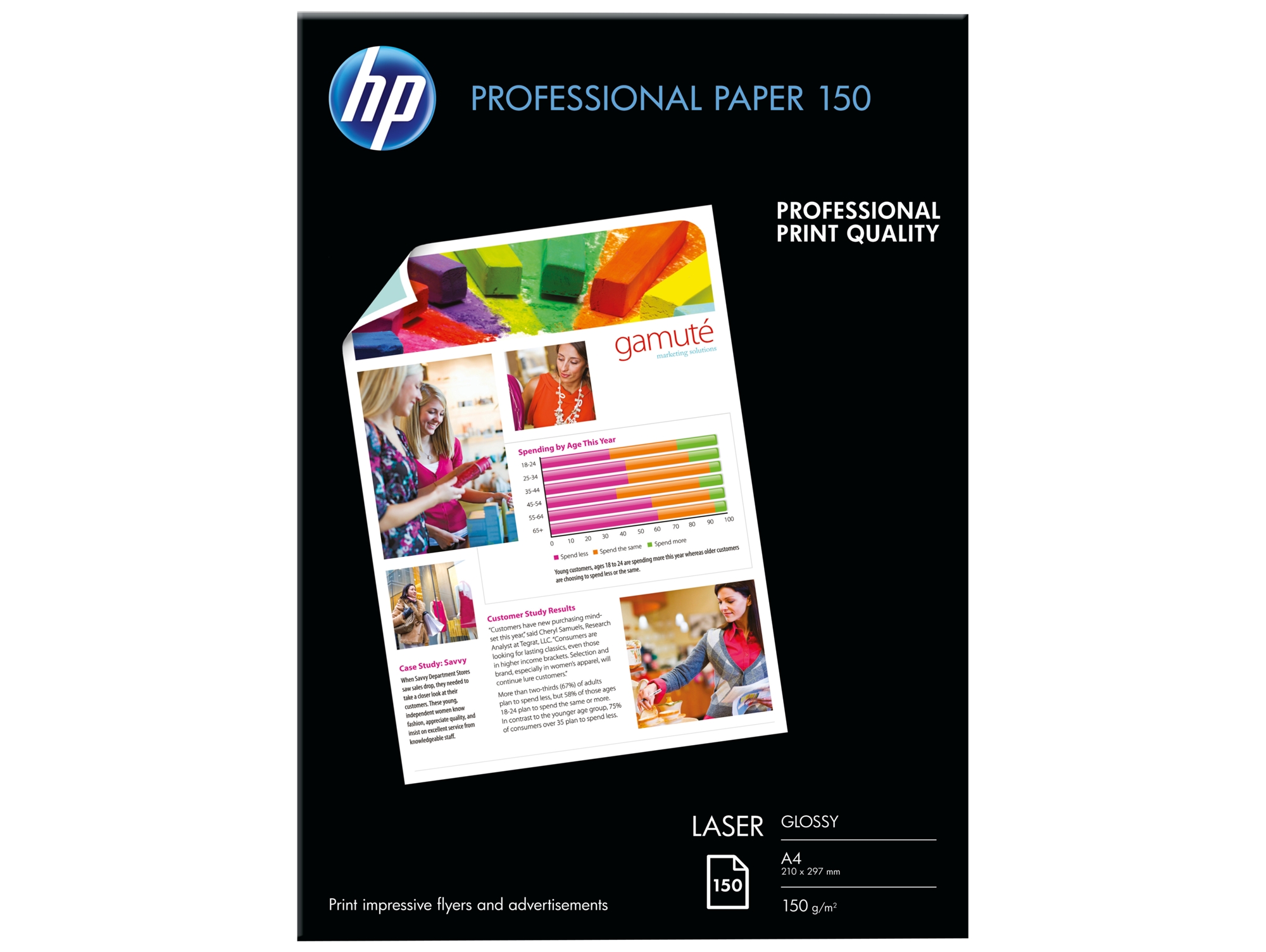 Papel láser brillante profesional HP de 150 gramos/m²- 150 hojas/A4/210 x 297 mm (CG965A)