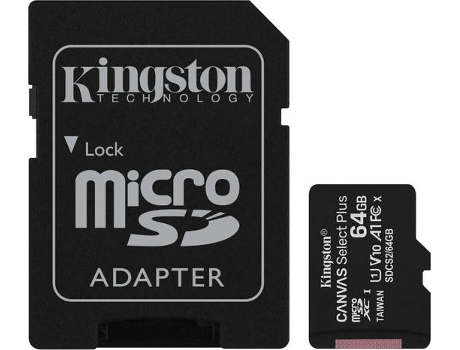Tarjeta de Memoria KINGSTON 64GB MicroSD Canvas Select Plus 100R A1 C10 + Adaptador