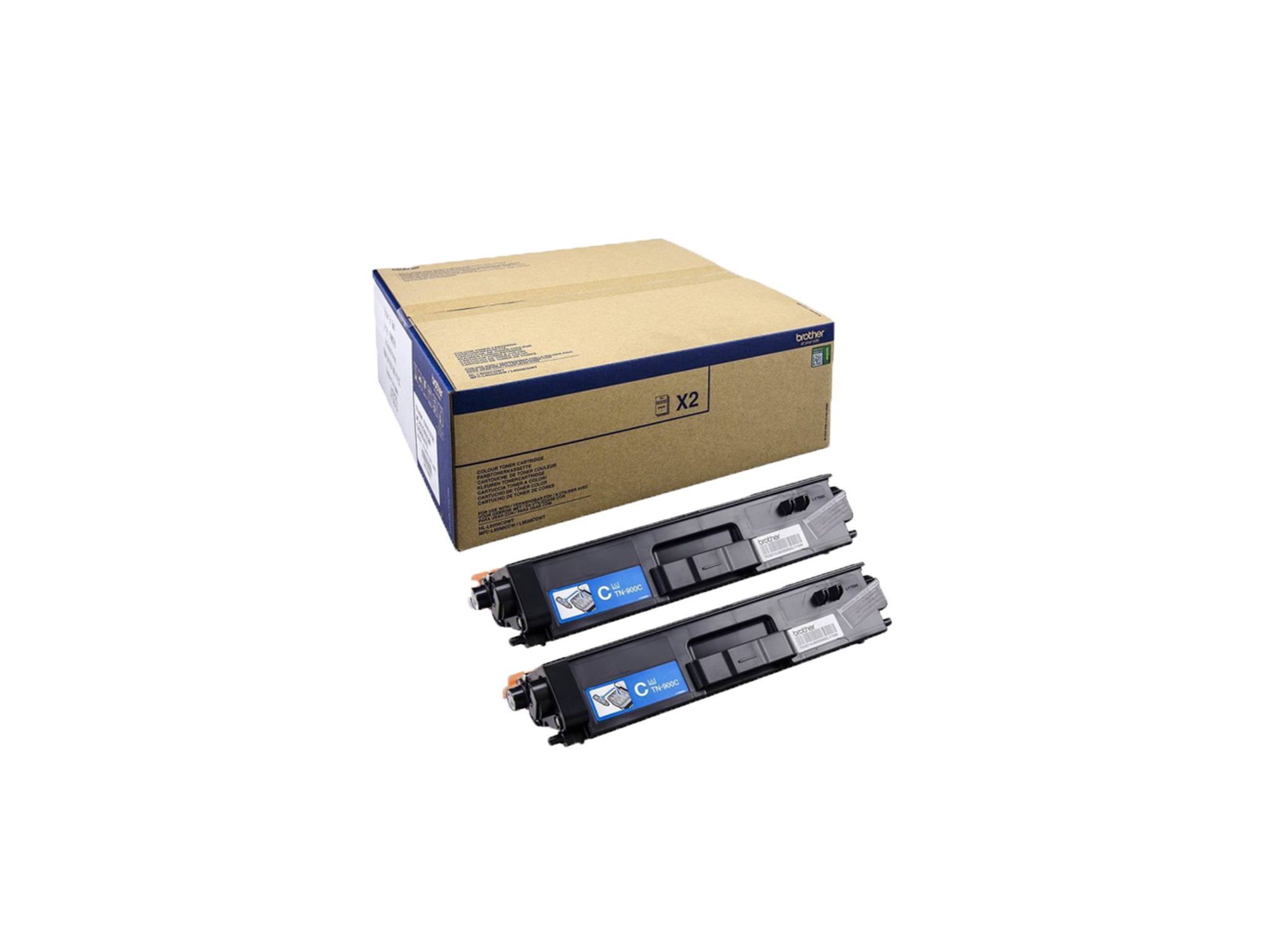 Pack 2 cartuchos de tóner original BROTHER TN900CTWIN Cian 6.000 páginas x 2