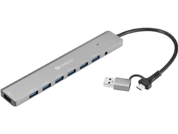 Hub SANDBERG USB-A y 7 puertos USB-C 3.0 (Gris)