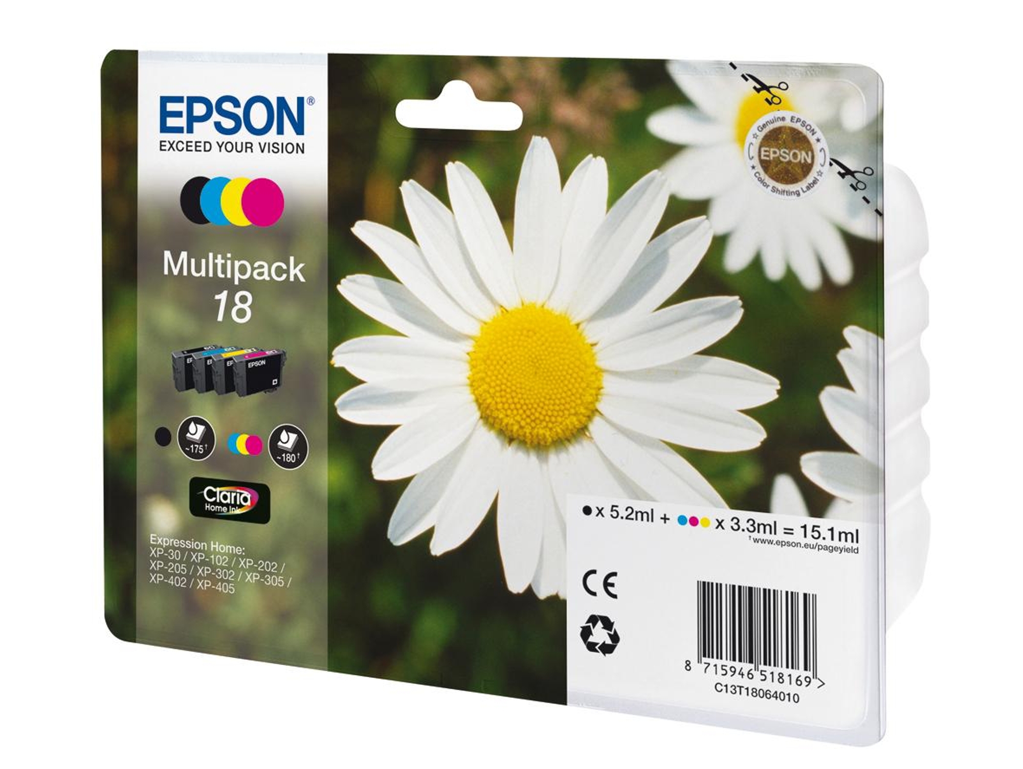Pack ahorro cartuchos de tinta original EPSON, 18, Margarita, C13T18064510, T1806