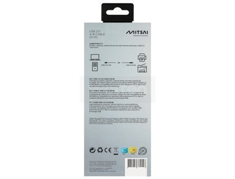 Cable MITSAI (USB 2.0 - USB B - 3m - Negro)