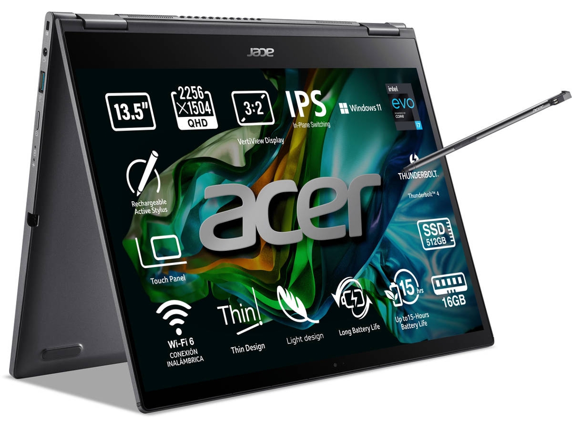 Portátil ACER NC-SP513-55N-786J  (13.5'' - Intel Evo Core i7-1165G7 - RAM: 16 GB - 512 GB SSD - Intel Iris Xe Graphics)
