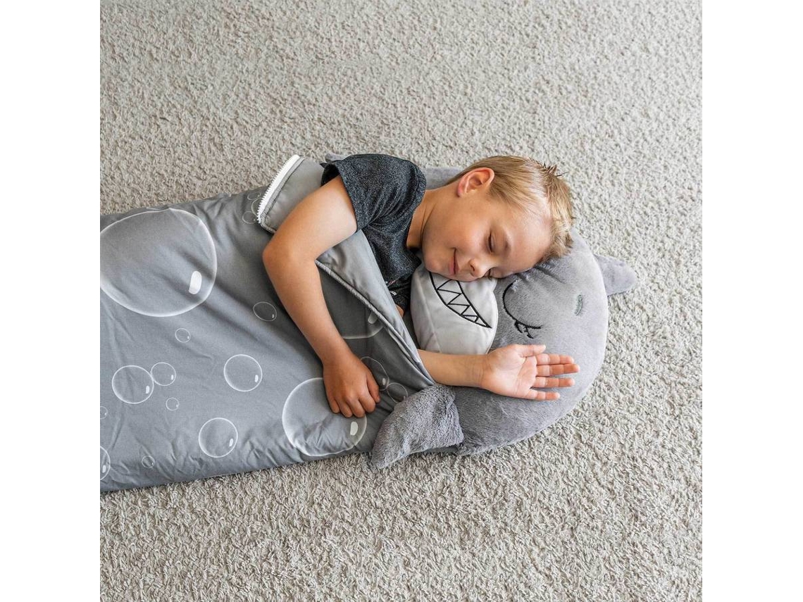 Dormi Locos S3 Grandes – Tiburón De Peluche 2 En 1: Almohada Y Saco De Dormir, Ideal Para Jugar Y Dormir En Casa O De Viaje