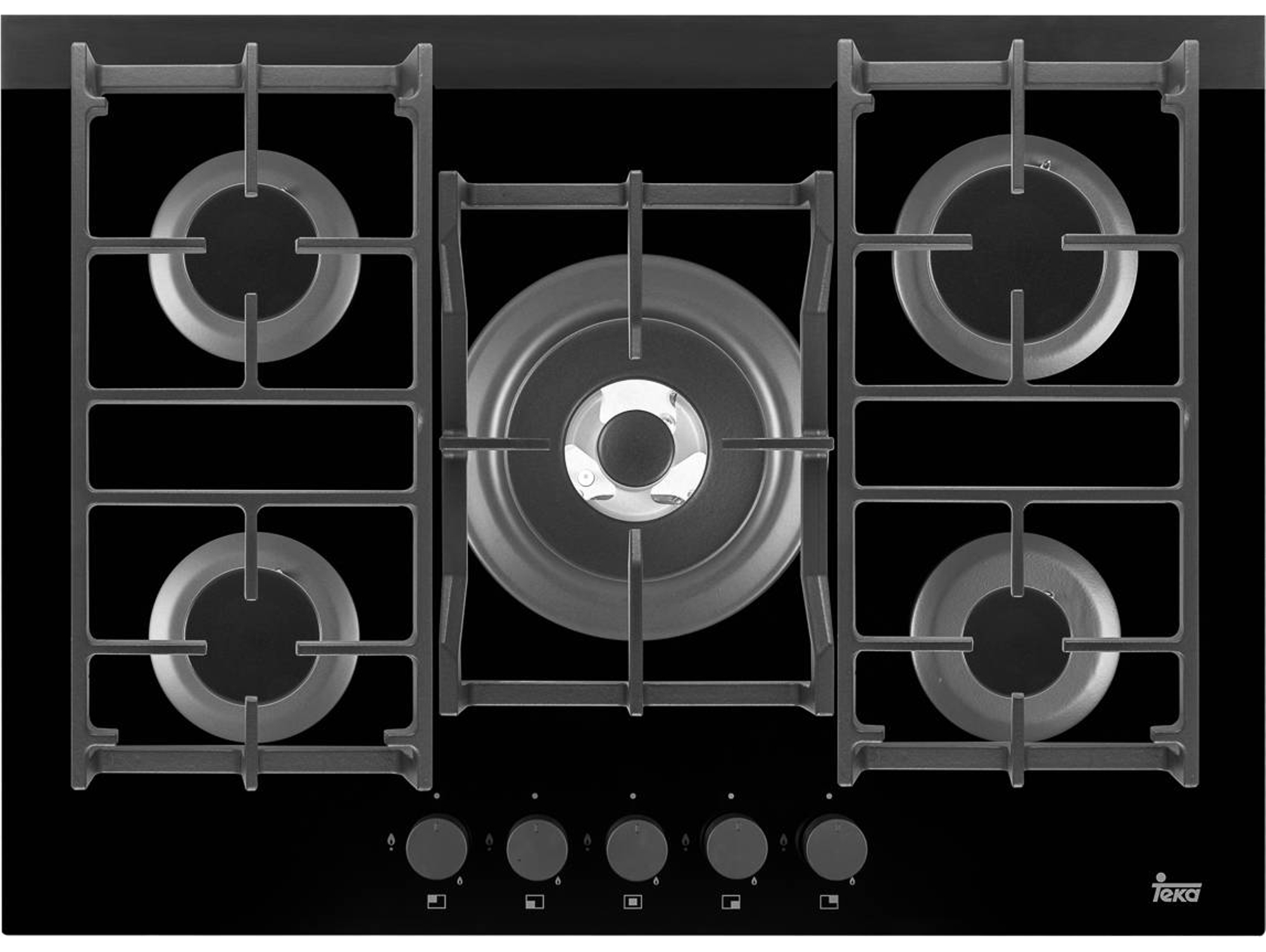 Placa de Gas TEKA CGW LUX 70 5G AI AL TR CI (Gas Butano-propano - 71 cm - Negro)