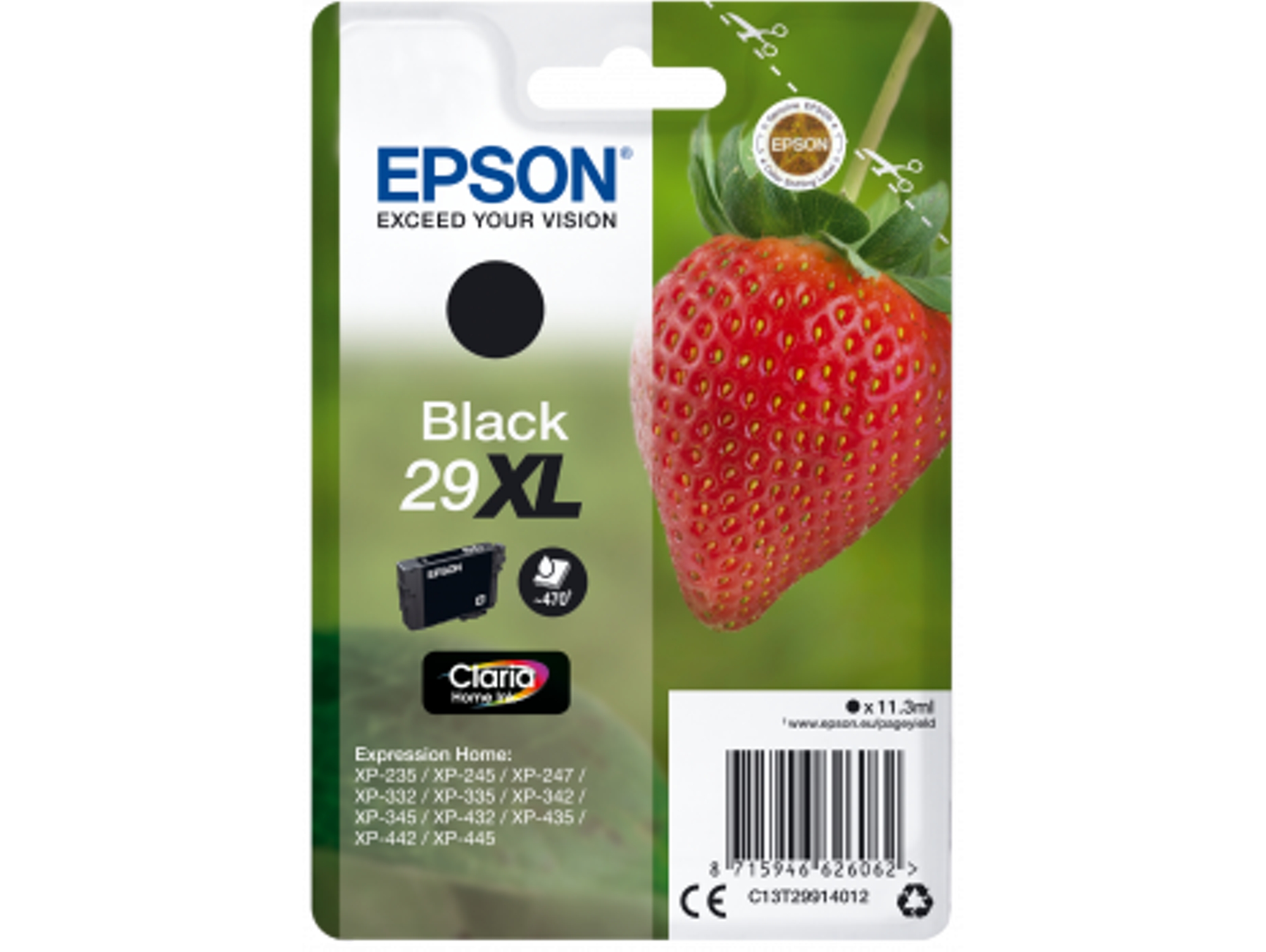 Cartucho de tinta original EPSON, 29, Fresa 11,3 ml, Negro, XL, C13T29914012, T2991