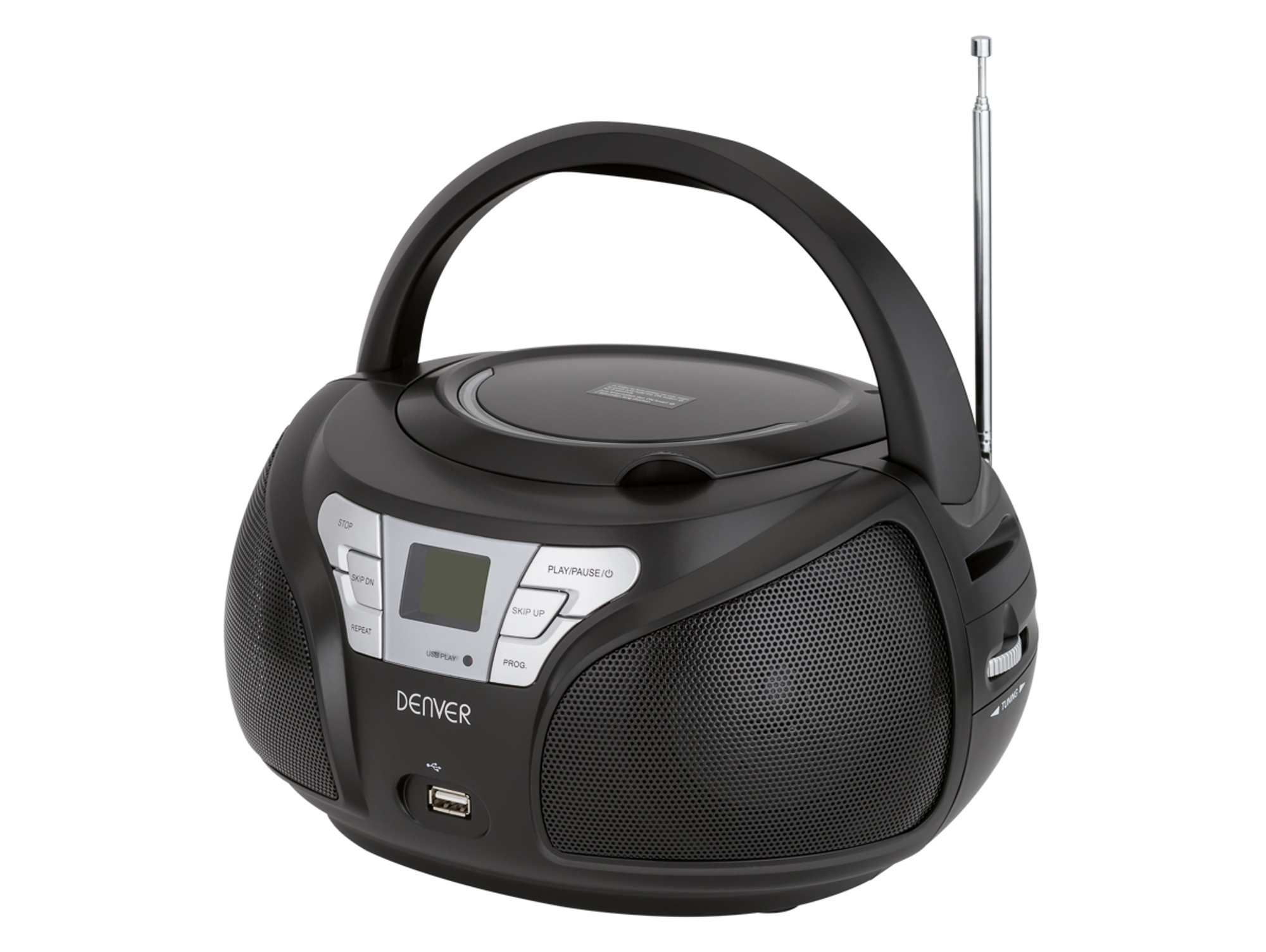 Radio Boombox c/ Lector CD DENVER TCU-206 (Negro - Digital - FM - Pilas)