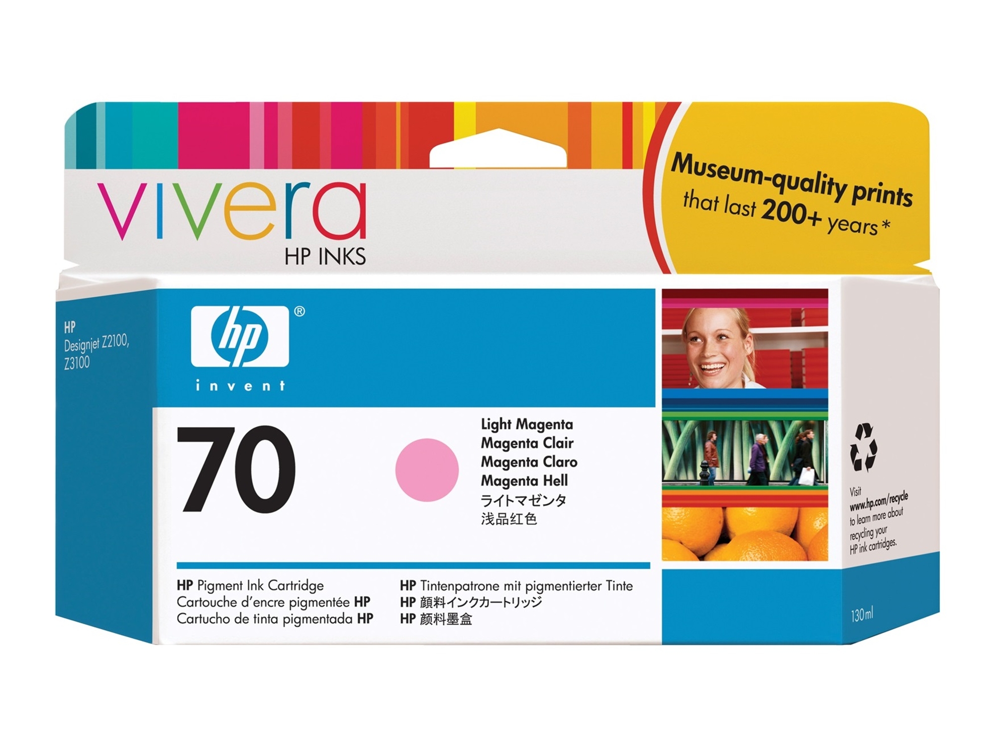 Cartucho de Tinta Original HP 70 Magenta Claro  C9455A para DesignJet Z2100, Z3100, Z3100ps, Z3200, Z3200ps, Z5200