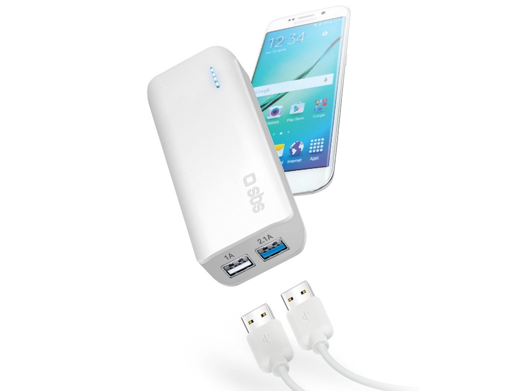Powerbank SBS TTBB5200UF (5200 mAh - 2 USB - MicroUSB - Blanco)