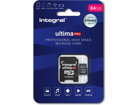Tarjeta de Memoria MicroSD XC INTEGRAL Ultima PRO A2 (64 GB - 170MB/s)