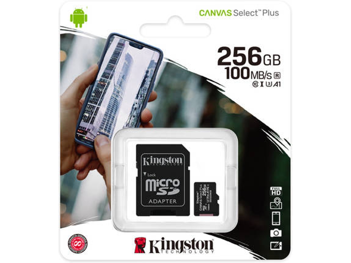 Tarjeta de Memoria KINGSTON 256 GB MicroSD Canvas Select Plus 100R A1 C10 + Adaptador