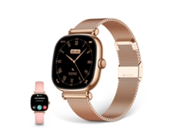 Smartwatch Ksix Iria, Pantalla Amoled 1.7", Autonomía 4 Días, Correa Metal Dorada Y Silicona Rosa, Modos Deporte Y Salud, Llamadas