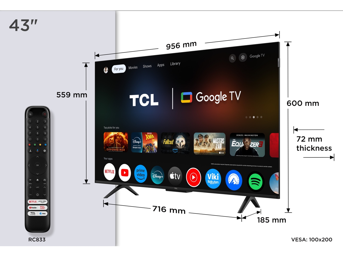 TV TCL 43P7K (QLED - 43'' - 109 cm - 4K Ultra HD - Smart Tv